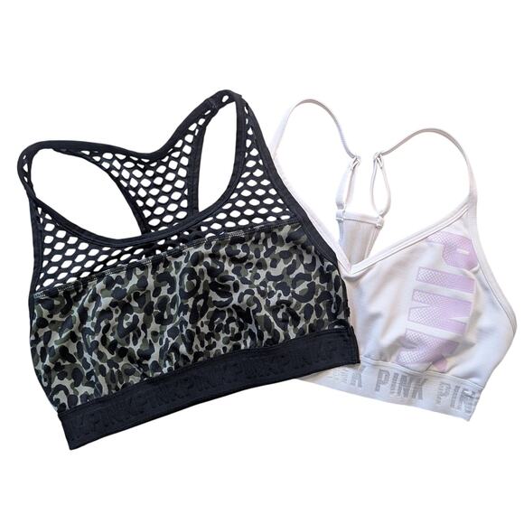 Victoria's Secret PINK Sports Bra Bundle Size Medium Black Camo & White - Picture 1 of 10